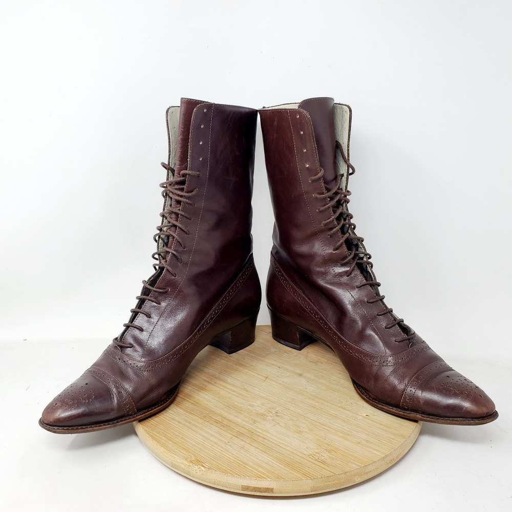 J Peterman Victorian Boots Womens 7 Cottagecore Vintage Lace Up Tall Brogue Shoe